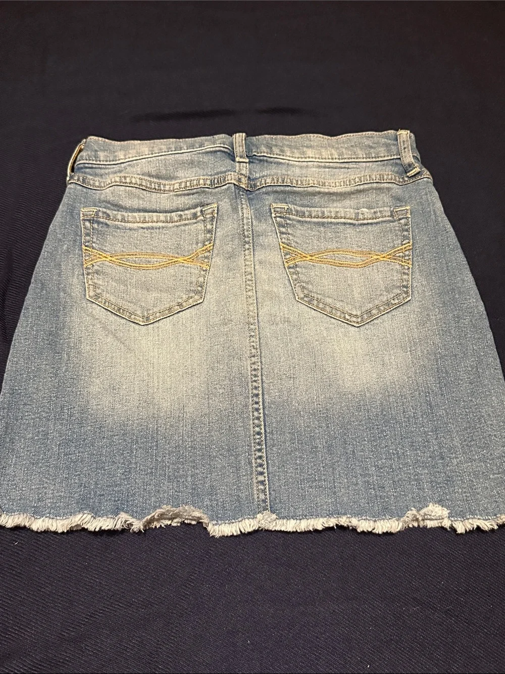 Light Wash Denim Mini Skirt with Red & Black Side Stripes